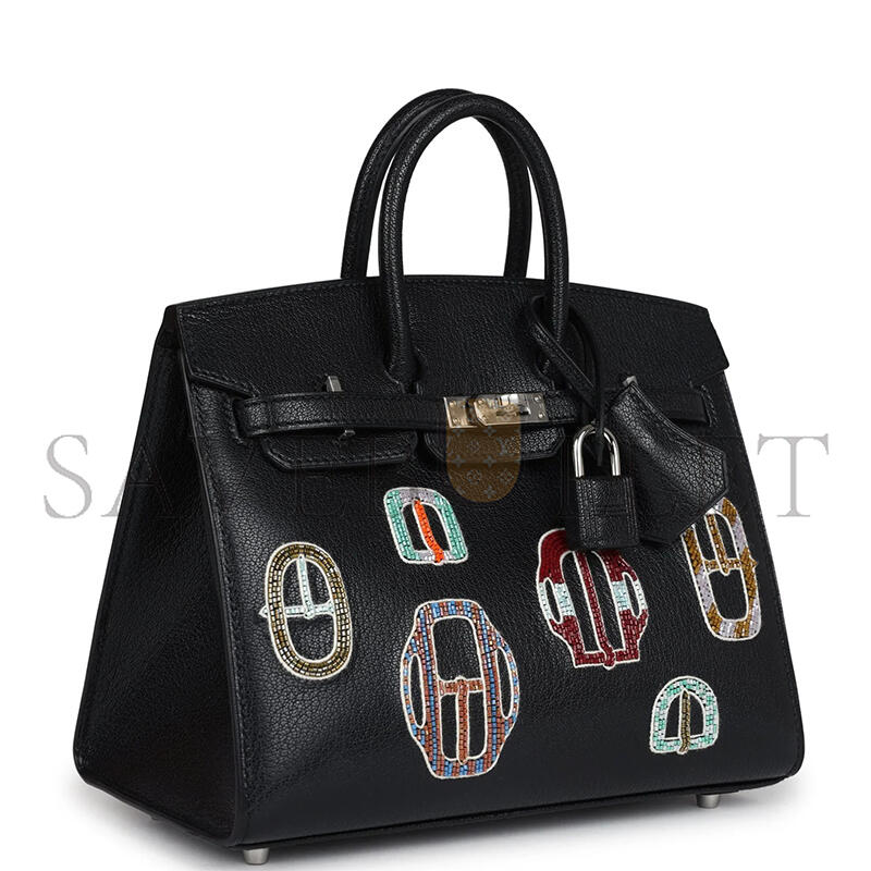 HERMÈS MASTER BIRKIN 20 SELLIER BOUCLERIE MODERNE BLACK CHÈVRE PALLADIUM HARDWARE (20*17*11cm)